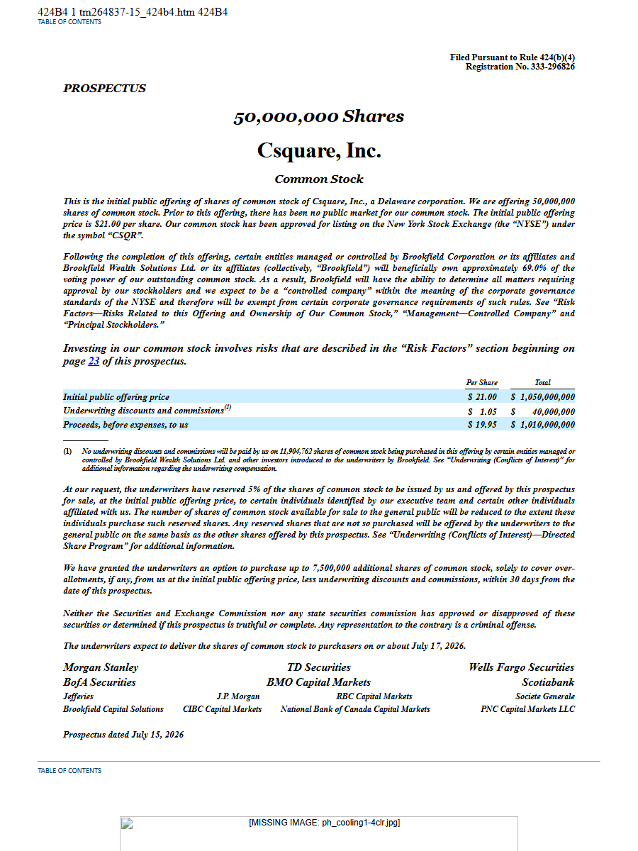 Csquare, Inc. 424B4 first page