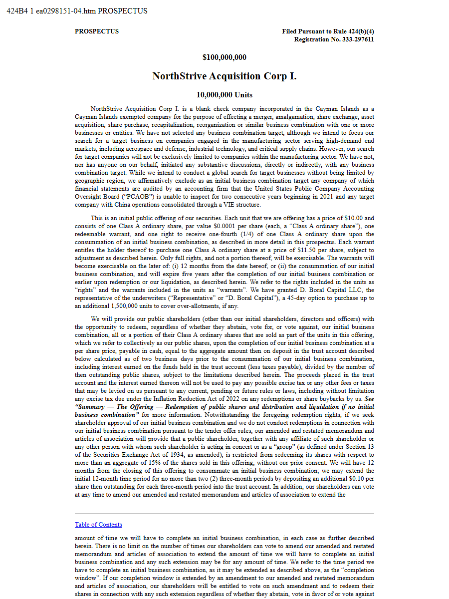 NorthStrive Acquisition Corp I. 424B4 first page