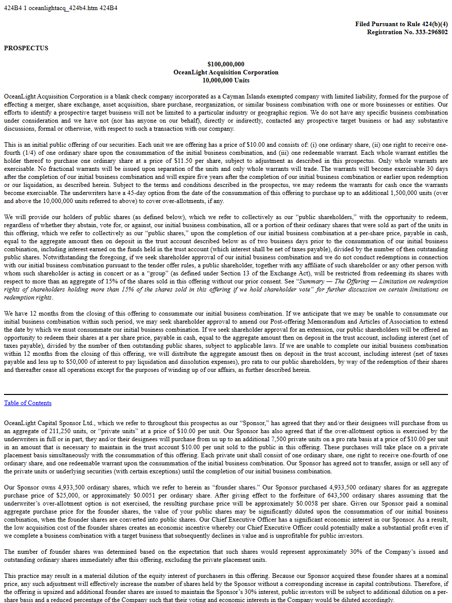 OceanLight Acquisition Corp 424B4 first page