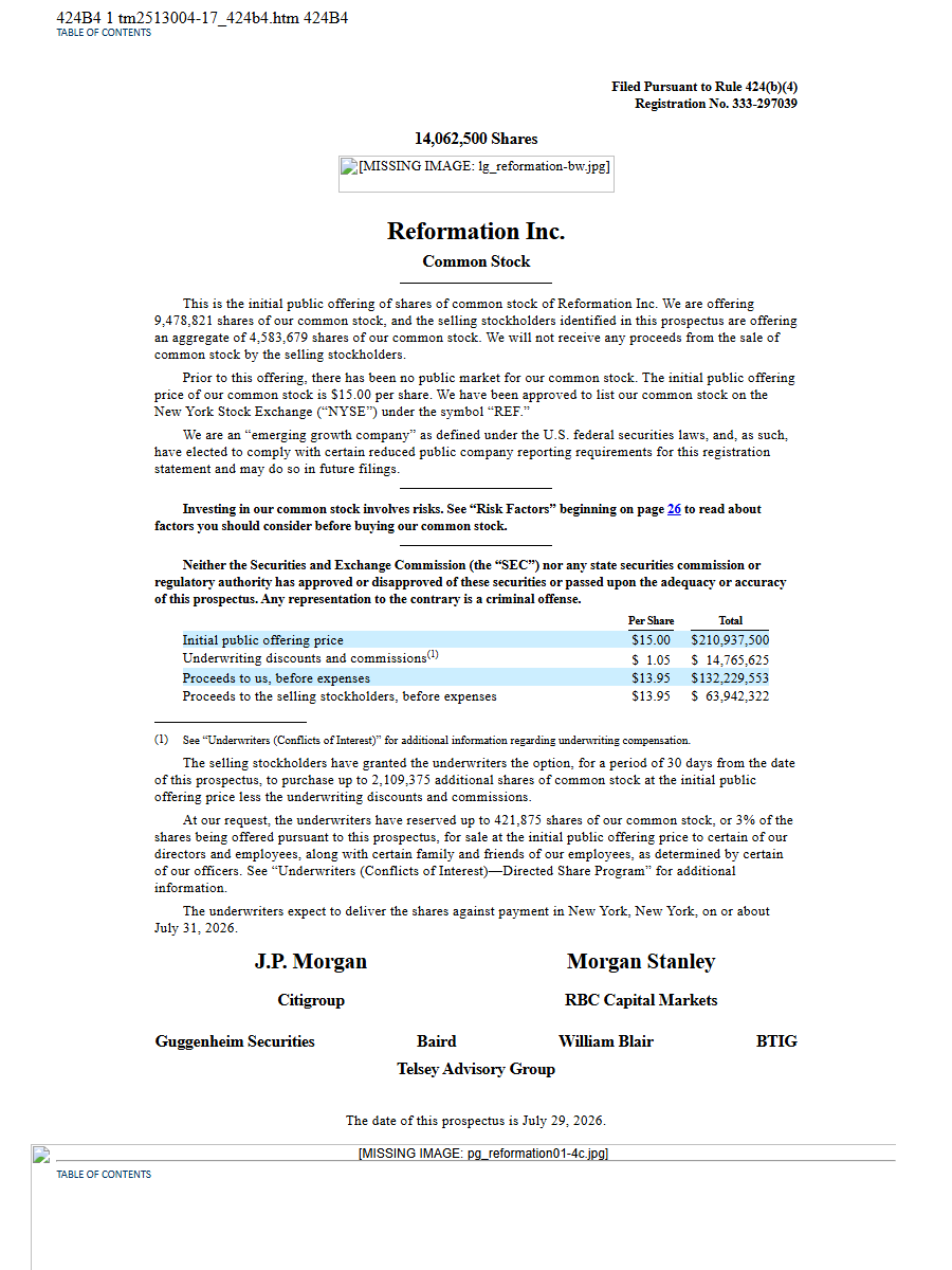 Reformation Inc. 424B4 first page