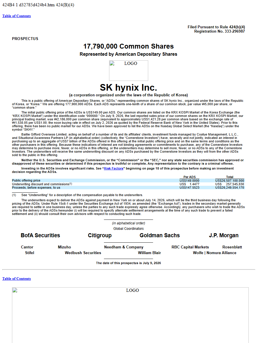SK hynix Inc. 424B4 first page
