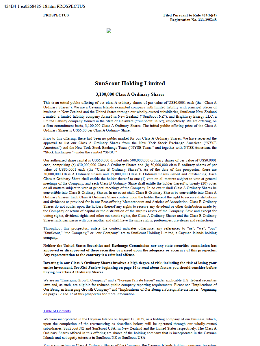 SunScout Holding Ltd 424B4 first page