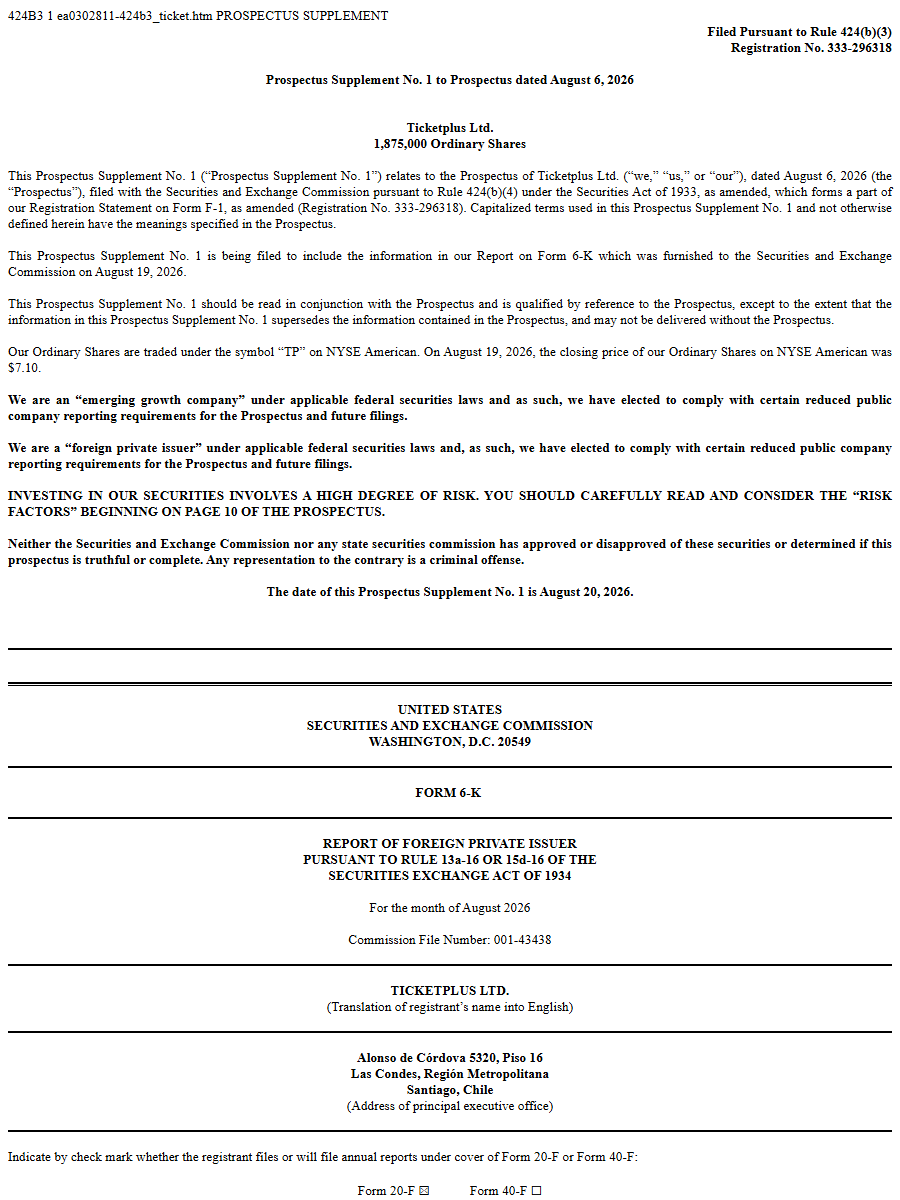 Ticketplus Ltd. 424B4 first page